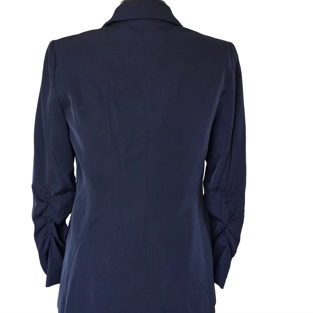 NWT Calvin Klein Women's Navy Rouched Sleeve Blazer Size 8 Career Work Business